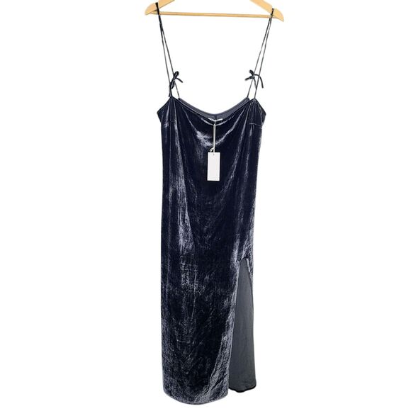 Reformation Dresses & Skirts - NEW Reformation Dress L Gray Velvet Spaghetti Straps Front Slit Sheath